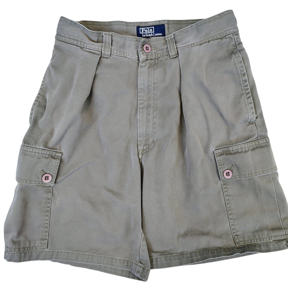 Polo Ralph Lauren Mens SZ 29 Cargo Shorts Olive Green Cotton Pleated Gorpcore